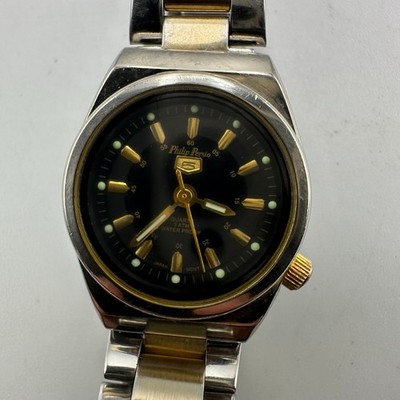 Philip Persio Watch Women Silver Gold Two Tone Black Dial 24MM New Battery 6.5''