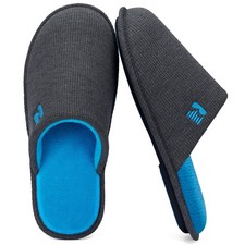 Mens Two-Tone Memory Foam Scuff House Slipper Waffle Knit Non Slip Rubber Sol...