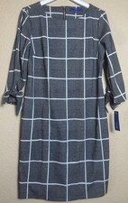 APT 9 Women’s L Large Black White Plaid Shift Dress 3/4 Sleeves NWT