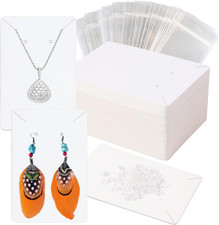 100Pcs Earring Display Card,White Necklace Display Card Holder with Seal Bags an
