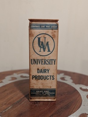 University of Maryland Waxed One Pt Milk Carton University Dairy Products 1930s
