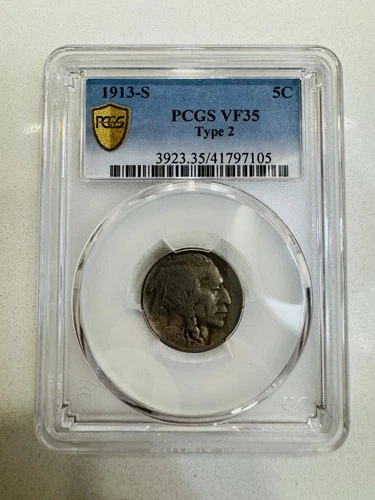 1913-S BUFFALO NICKEL 5C TYPE 2 VF35 PCGS BEAUTIFUL COIN FREE SHIPPING