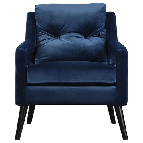 Uttermost OBrien Contemporary Wood and Fabric Arm Chair in Blue and Black - Picture 3 of 11