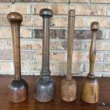 Antique Wooden Butter Pounder Set Primitive Farmhouse Rustic Kitchen Decor