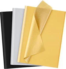 60 Sheets Black Gold Silver Tissue Paper Metallic Tissue Paper Bulk for Gift Bag