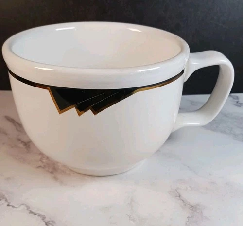 Homer Laughlin China Jumbo Soup Mug 18 oz Black Gold Geometric Art Deco