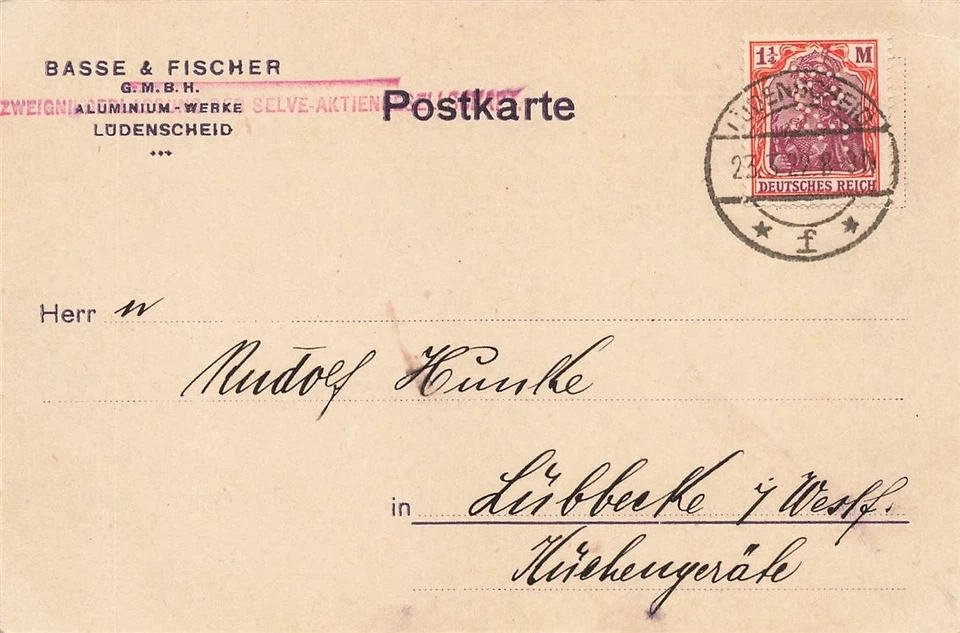 108223) DR Blg mit Perfin/Firmenlochung B&F aus Lüdenscheid, Basse & Fischer - Bild 1 von 1
