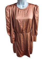 Reformation Cairo Brown Silk Long Sleeve Sheath Mini Dress Size 6