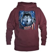 Wolf Dreamcatcher US Flag Native American Wildlife Animals Pullover Hoodie