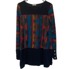 MON AMI Tunic Dress Southwestern Aztec Print Long Sleeve Casual Top Size Large