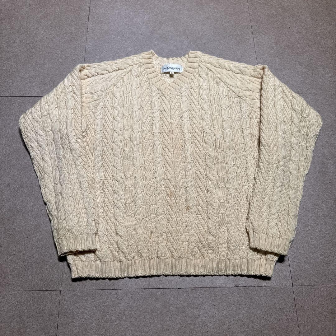 Autentico maglione Yves Saint Laurent maglia cavo colore panna taglia L donna