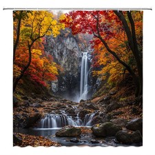 Forest Waterfall Shower Curtain Fall Nature Landscape Maple Tree Leaves Mount...