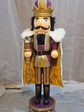 Large 24" Wooden Nutcracker King   Bejeweled, Velvet Cape, Scepter