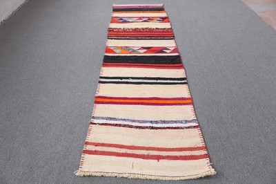 Vintage Turkish Herki Rug 2,8x10,3 ft (85x313 cm), Red Ikat Wool Rug