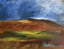 8 X 10  Original Acrylic Painting Abstract Landscape With Stormy Sky On Canvas