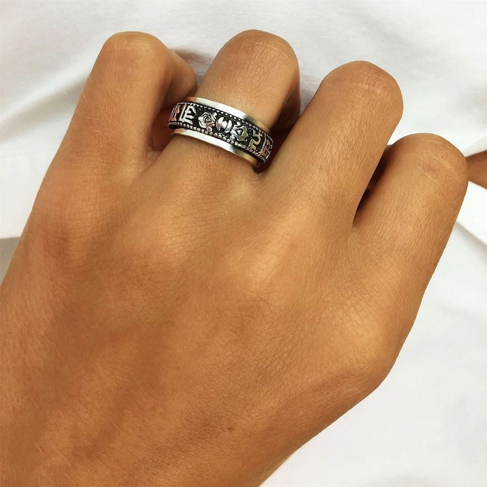 Silverly Anello Argento 925 Fascia Girevole Antistress Mantra Buddista - Immagine 3 di 4