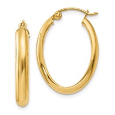 3.5mm, 14k Yellow Gold Oval Hoop Earrings, 25...