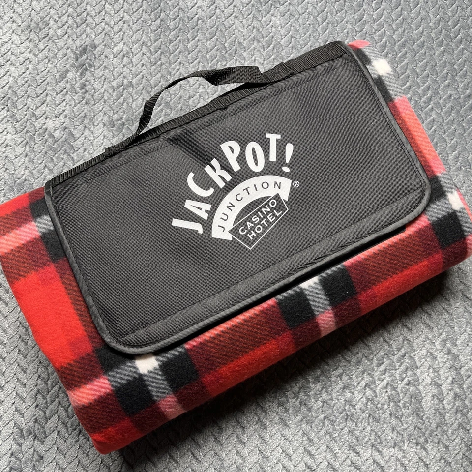 Picnic Blanket 58”x 49” Outdoor Water Resistant Tote Red Plaid Jackpot Junction - Image 2 of 4