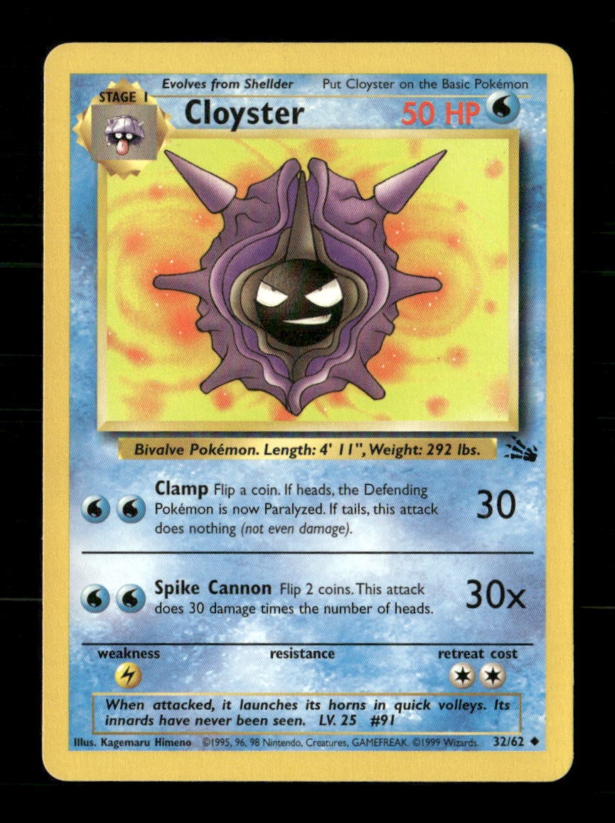 Cloyster 32/62 Fossil Unlimited MP Pokemon