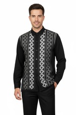 Men Silversilk 2pc Fancy walking leisure suit Italian woven knits 14010 Black
