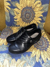 Clarks Collection Hope Roxanne Black Leather Comfort Slip-On Shoes Women's 9.5