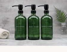 Refillable Green Glass Shampoo and Conditioner Bottles Set of 2