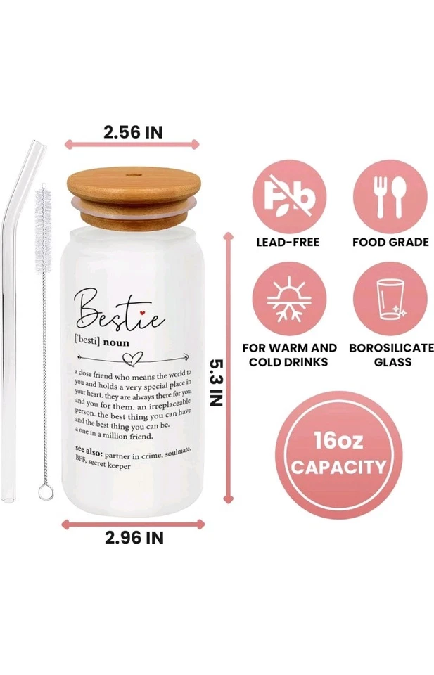 GINGULMINA HBD Regalos para Mujeres, Ideas de Mejor Amigo de Amistad, Vaso de Lata 16 OZ Foto 3 de 3