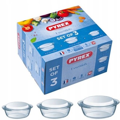 Pyrex Auflaufform-Set 3-tlg. hitzebeständig mit Deckel 1.3L 2.1L 3L Rund