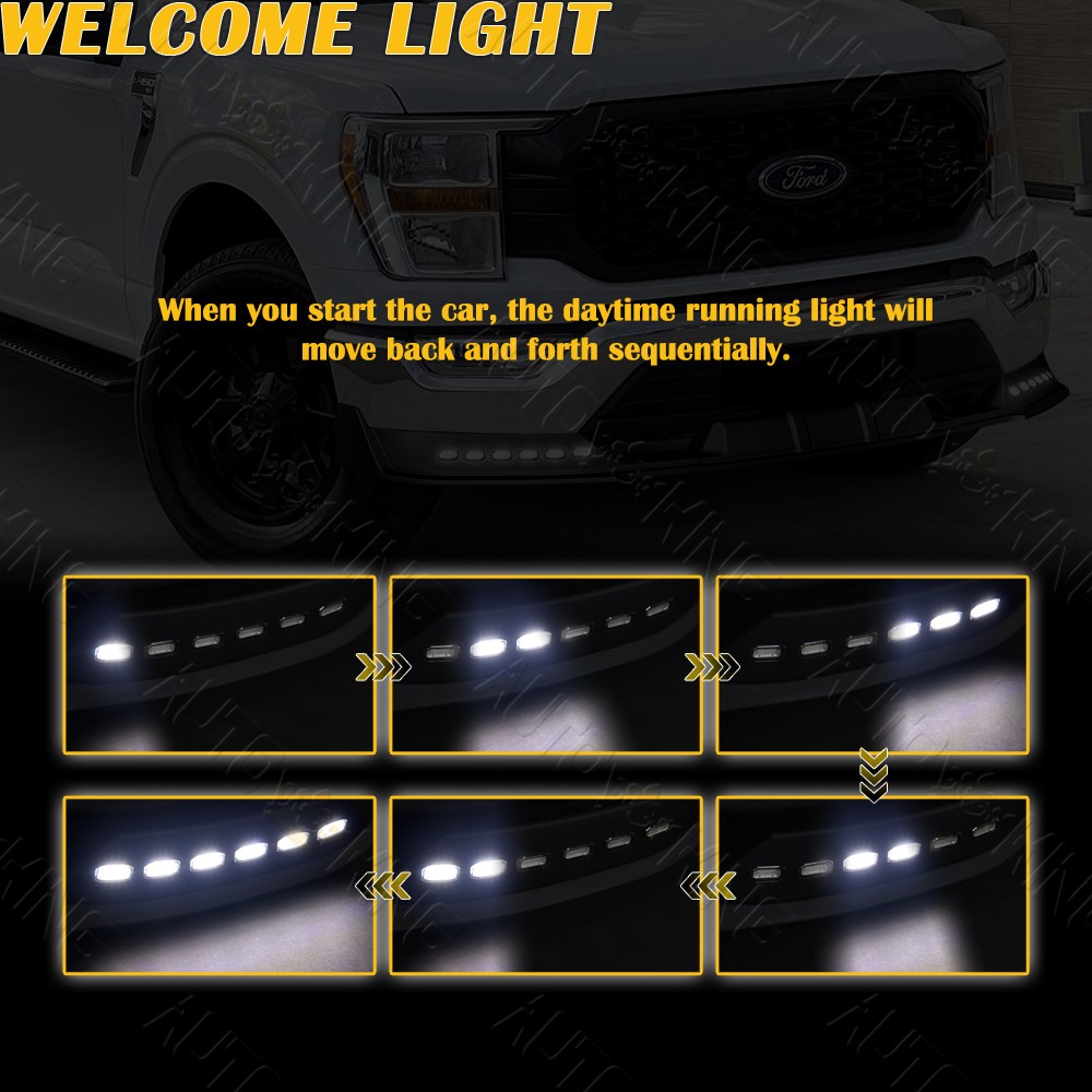 FOR 21-23 FORD F150 BLACK FRONT BUMPER LIP LED SEQUENTIAL RUNNING LIGHT SPOILER