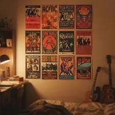 Rock Band Concert Poster Collection - 12 Vintage Prints for Room Aesthetic