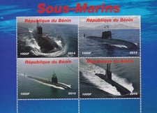 Timbres sur les Sous-marins - Feuillet de timbres du Bénin - TBE