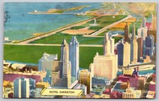 Vintage Chicago IL Sheraton Hotel Aerial View Lake Michigan Postcard AA589