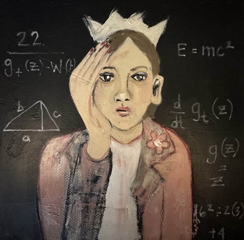 Original Acrylic Outsider Art 6”x6” painting “Math Was Not Her Forte”