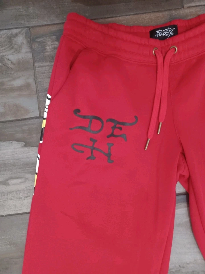 Conjunto de calças com capuz femininas Ed Hardy novo com etiquetas L vermelho Y2K corte coração partido conto de fadas - Imagem 4 de 4