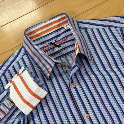 Robert Graham X Flip Cuff Button Up Shirt Mens Sz M Purple Striped Tailored Fit