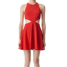 Alice + Olivia Cara Crepe fit & flare round neckline cut out dress red size 8