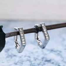 Round Cut Simulated Diamond Pretty Huggie Hoop Earrings In 14k White Gold Plated