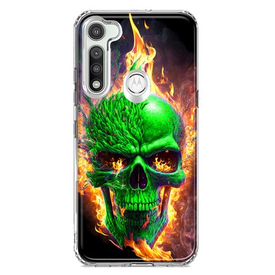 For Motorola Moto G Fast Shockproof Hybrid Case, Green Flaming Fire Skull
