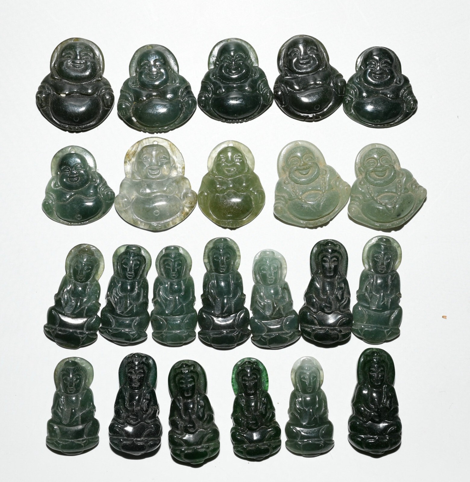 3CM Collect China Dynasty Jadeite Emerald Kwan-yin Maitreya Amulet Pendant Set