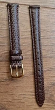 12mm VINTAGE APOLLO ROYAL LIZARD GRAIN LEATHER BROWN WATCH STRAP GOLD BUCKLE