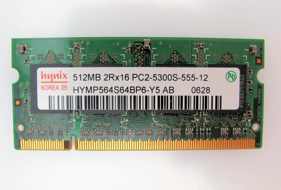 Hynix Laptop Memory (2 X 512MB) 2RX16 PC2-5300S-555-12 HYMP564S64BP6-Y5 AB 0628 - Image 4 of 4