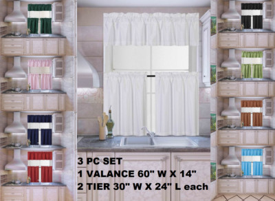 3PC SET NEW KITCHEN COLLECTION LINED BLACKOUT WINDOW CURTAIN 2 TIER 1 VALANCE 