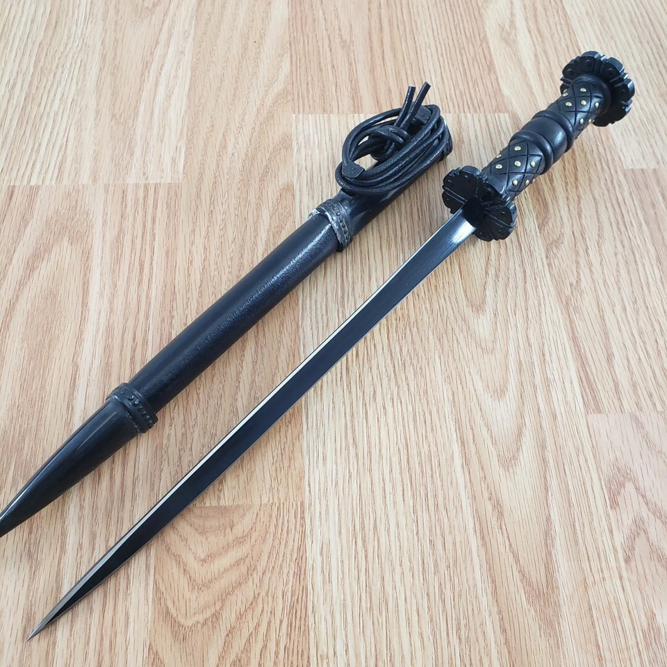 Daga Rondel Acero Frío Cuchillo Fijo 10.5" Hoja de Acero al Carbono Vaina de Cuero Foto 2 de 4