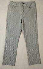 Mario Serrani Pants Women Medium Blue White Diamond Print Stretch Crop Pull On