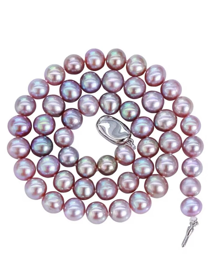 великолепный 9-10 мм Южное море круглый лаванда жемчуг ожерелье 18 дюймов 925s - Изображение 2 из 3