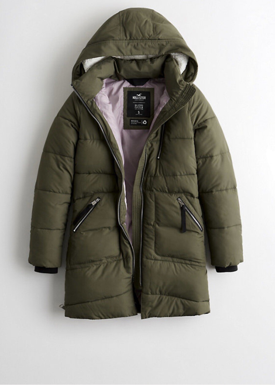 Hollister Puffer Parka Jacket Green 