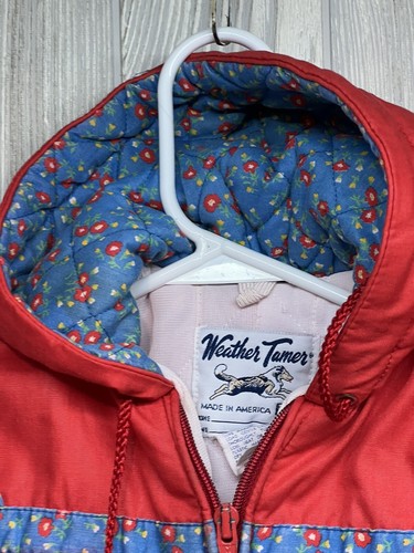 VTG Weather Tamer Snowsuit Baby Girls Hooded Elastic Cuffs Red 12 Months Calico - Picture 2 of 5