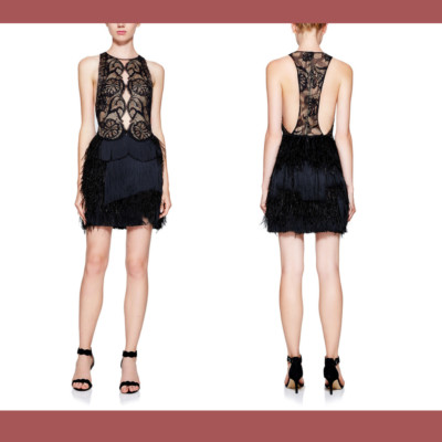 NEW $648 Tadashi Shoji Aubrie Mini Fringe Lace Great Gatsby Dress [ SZ 2 ] #G333