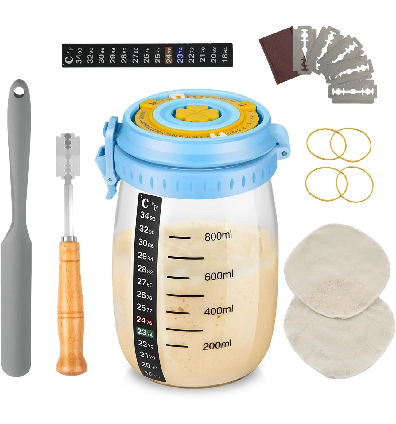 2 Jar sourdough Bread starter jar With 2 Thermometer , Scraper , 2Cloth Cover
Opens in a new window
