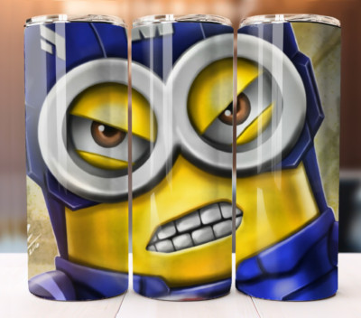 Minions Super Hero Design Tumbler 20oz Skinny Cup Mug Lid w/ Straw